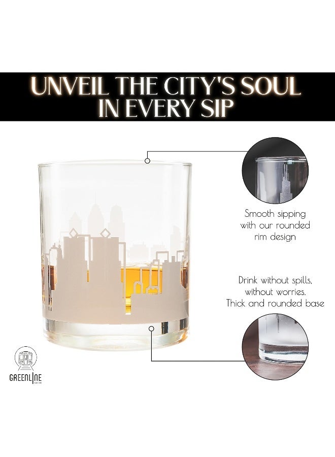 Greenline Goods Whiskey Glasses - 10 Oz Tumbler Gift Set, Etched with a city skyline | Old Fashioned Rocks Glass - Set of 2 - Image 5